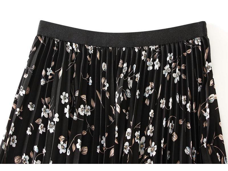 Women's High Waist Floral Pleated Midi Skirt for Spring/Summer 2026 - A-line with Wide Hem (D9908)