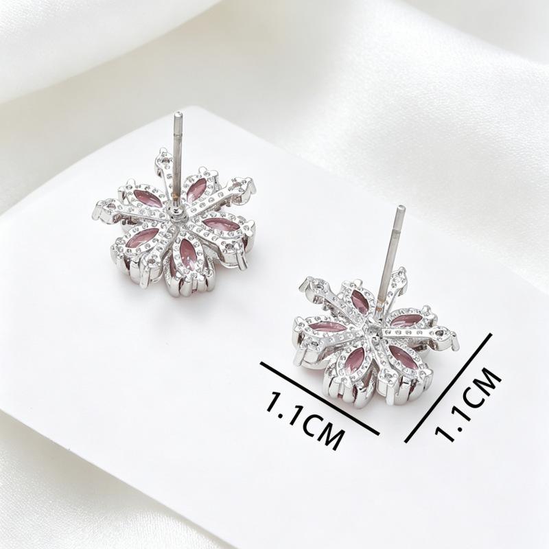 Pink Zircon Earrings Women's Simple and Small Ear Jewelry Light Luxury High-end Versatile Earrings