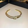 Gold Plated Zircon Titanium Steel Korean Minimalist Bangle | Versatile High-End Bracelet for Women