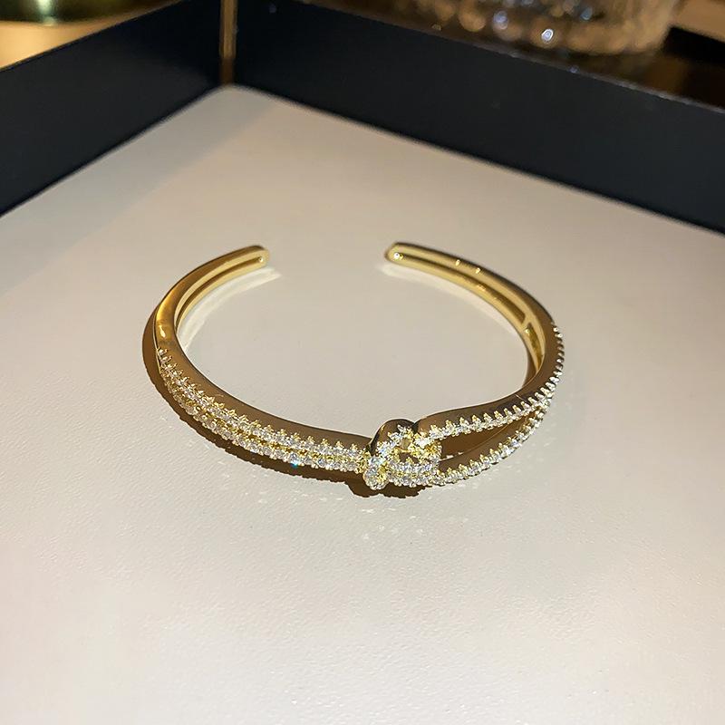 Gold Plated Zircon Titanium Steel Korean Minimalist Bangle | Versatile High-End Bracelet for Women