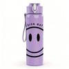 1PC Minimal Smiley Face Circle Art 750ml Color Plastic Sports Water Bottle Leakproof Flip Straw Lid Suitable for Sports Office Home Use