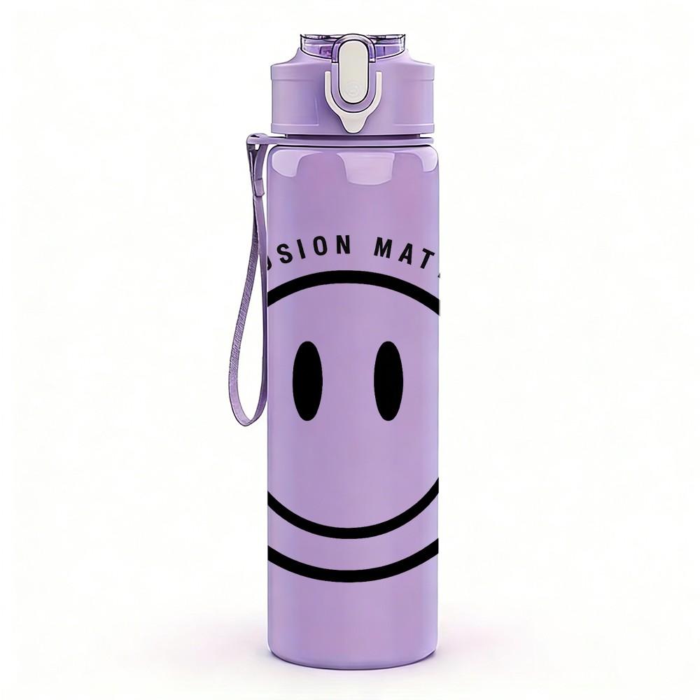 1PC Minimal Smiley Face Circle Art 750ml Color Plastic Sports Water Bottle Leakproof Flip Straw Lid Suitable for Sports Office Home Use