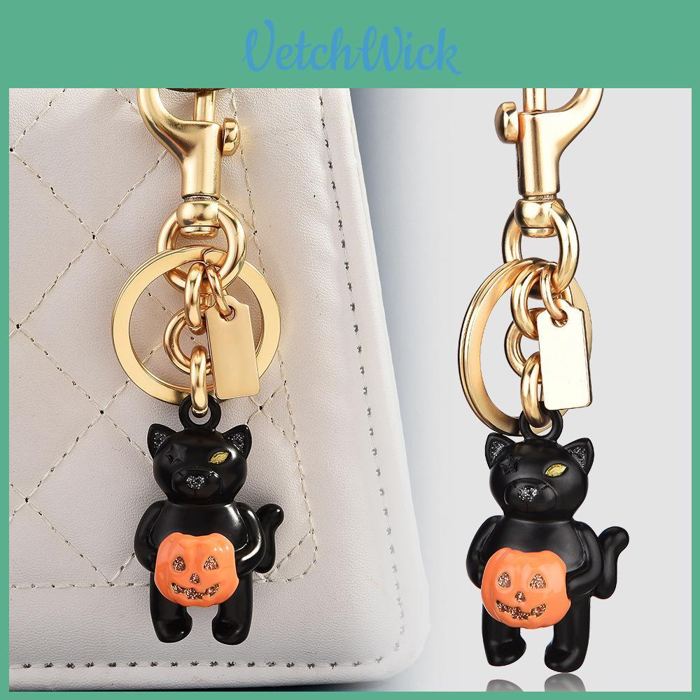 Black Cat Pumpkin Keychain Halloween Animal Charm For Bags And Keys