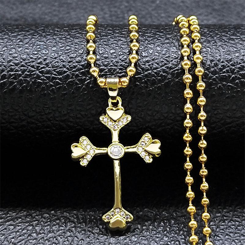 Shinny Zircon Heart Cross Pendant Necklace for Women Stainless Steel Chain Sparkling Crystal Crucifix Punk Necklace Jewelry Gift