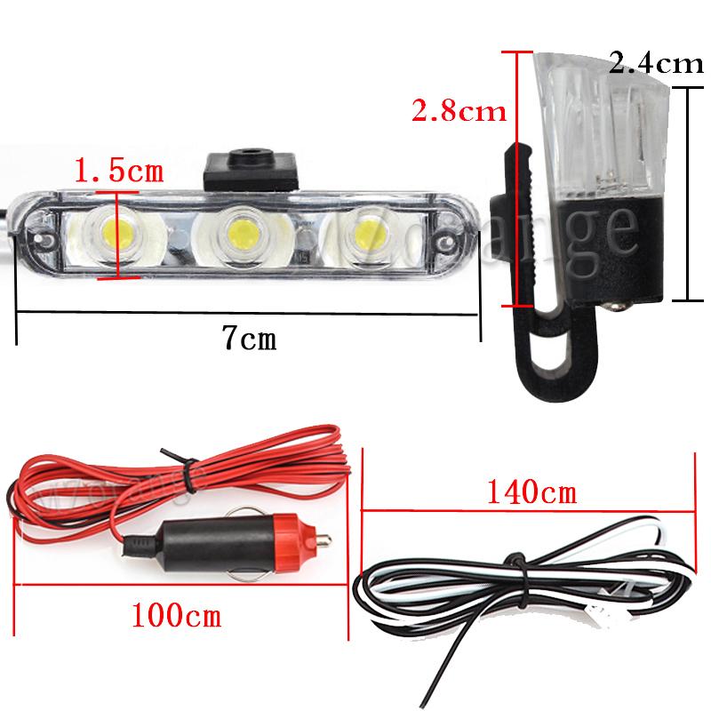 3 LED Car Front Grille Strobe Police Lights Stroboscopes Emergency Warn Lamp 12v 6w Car Flasher Light Cigarette Lighter 2 IN 1