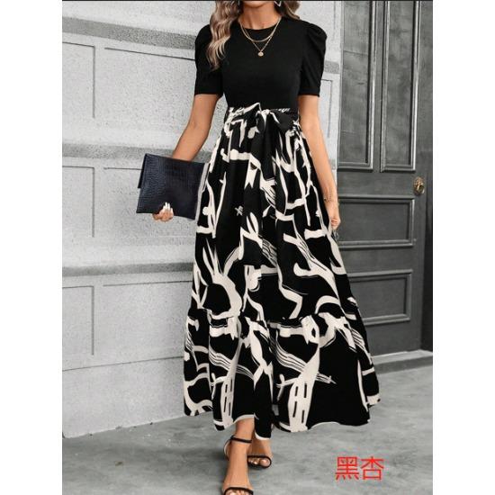 Women's Floral Print High Waist Fashion Elegant Temperament Dress