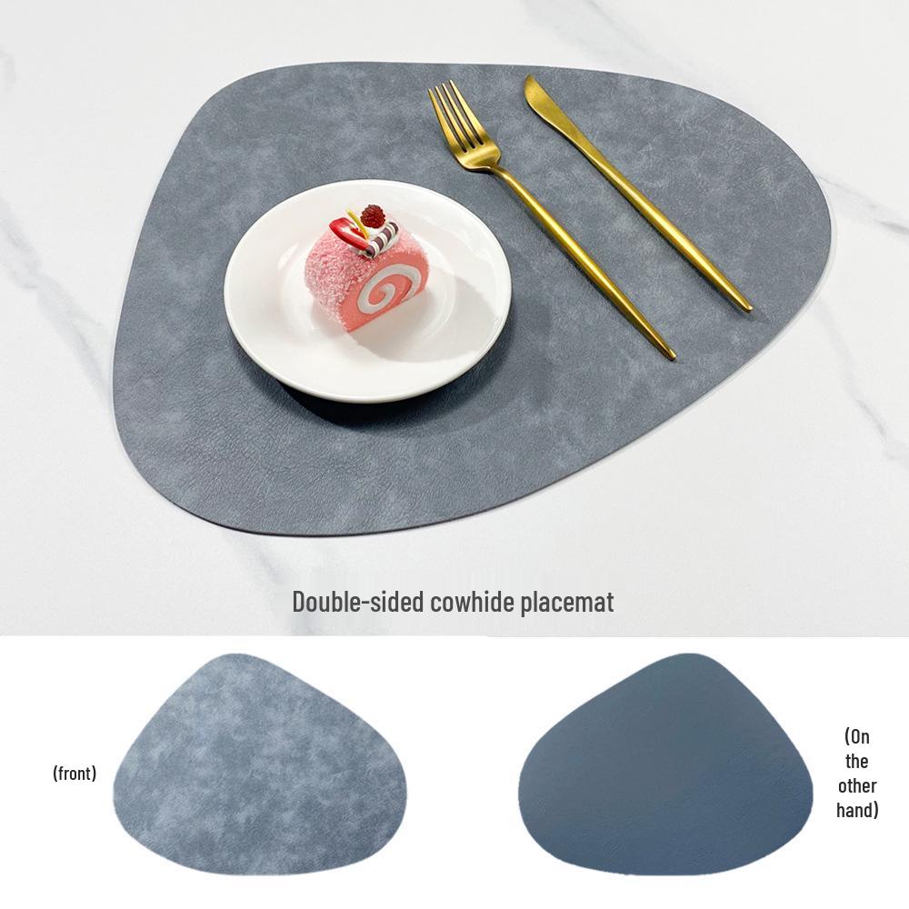 Nordic Cowhide Teardrop Leather Placemat, Double-Sided, Non-Slip PU Heat Insulation for Dining Tables