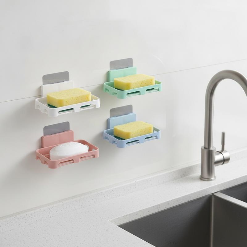 Self Adhesive Wall Mounted Soap Dish Holder With Drainage No Drilling For Bathroom Kitchen Sink
