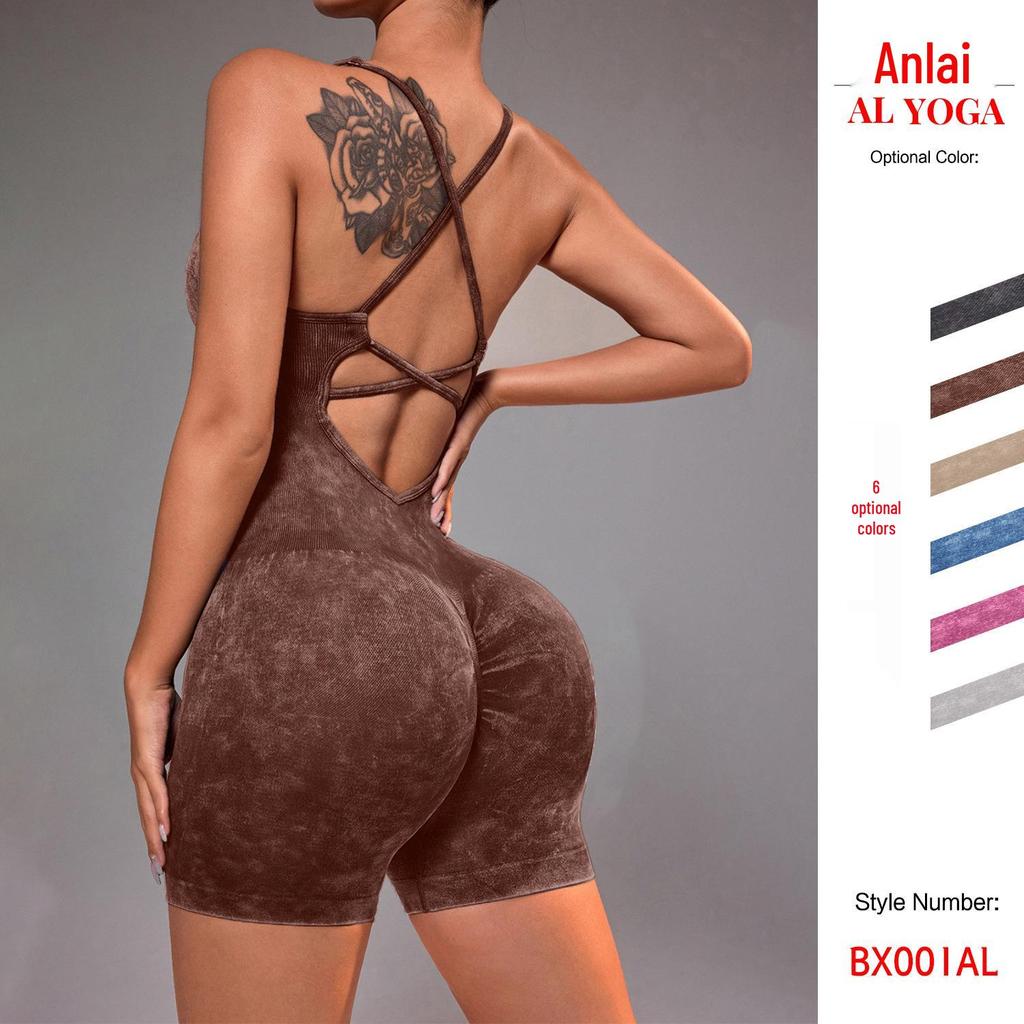 Women's Seamless Criss-Cross Back Yoga Camisole & High-Waist Hip-Lifting Jumpsuit