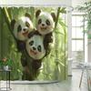 Cute Panda Shower Curtain - Triplet Pandas Climbing Bamboo, Fun Animal Pattern,Polyester Fabric,Includes 12 Hooks,Bathroom Decor
