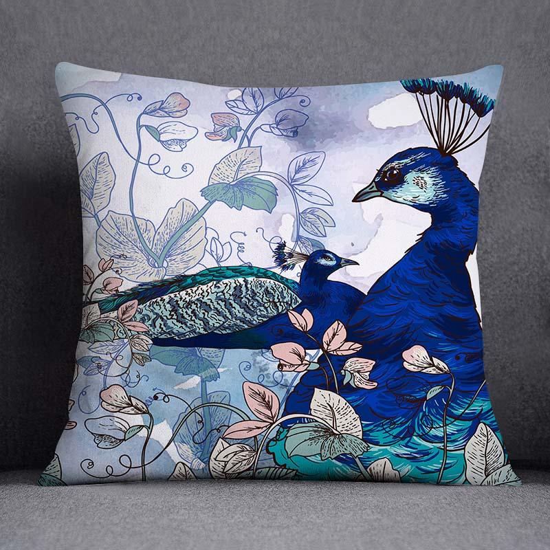 Dekorativní povlak na polštář se vzorem pavího peří Čtvercový povlak na polštář pro domácí kancelář Dekorativní povlak na polštář 45cm*45cm