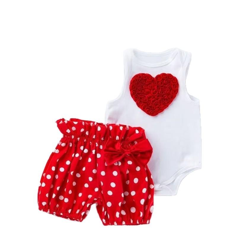 Baby Girl Holiday Cartoon Love Romper & Polka Dot Shorts