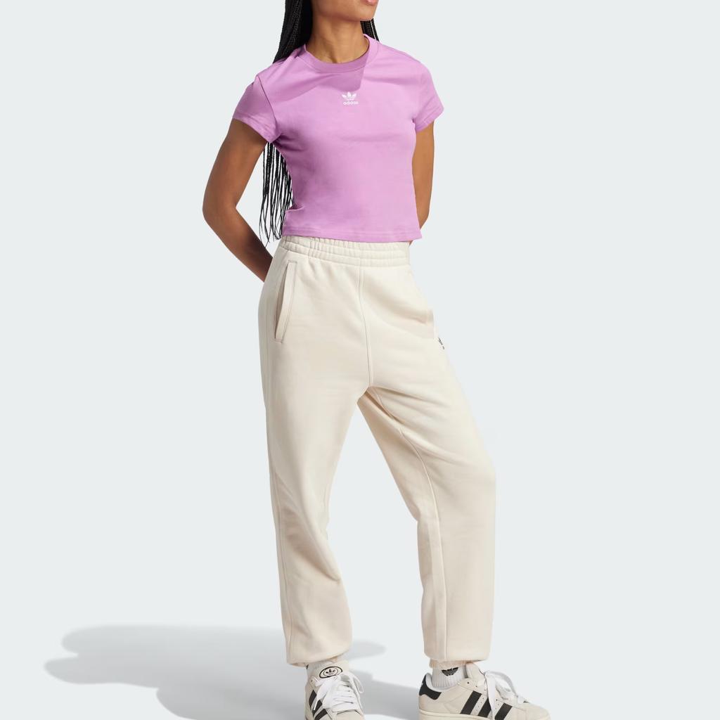 Adidas Originals Essentials Solid Color Small Logo Round Neck Slim Fit Short Sleeve T-Shirt Women Tops Purple IY7337