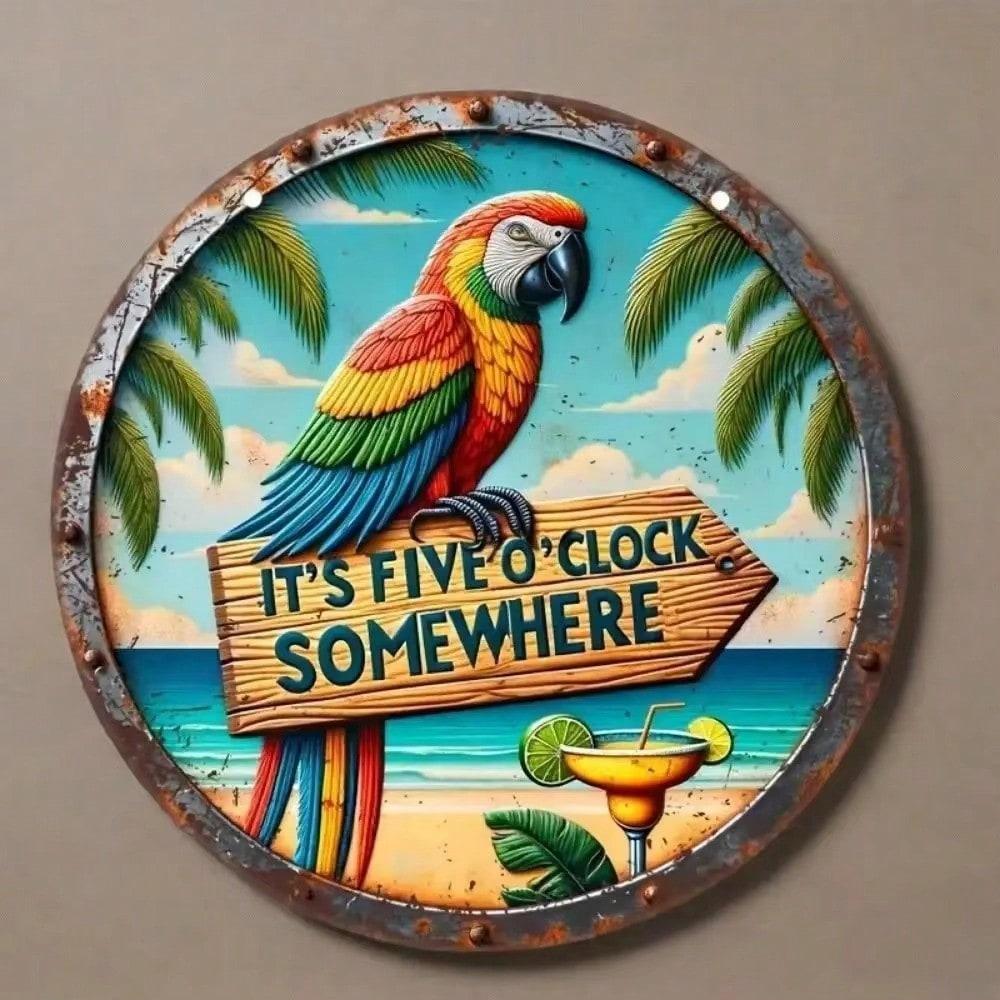 YOURBRAND Vintage Metal Tin Sign Summer Parrot Tropical Wall Art Home Decor 20x20