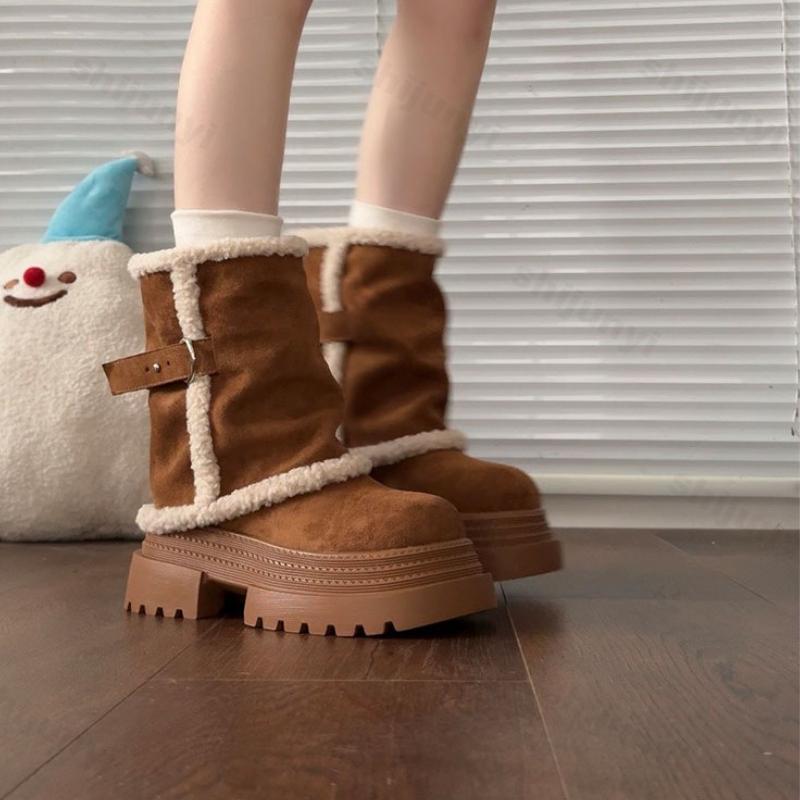 Women's Snow Boots Winter New Plush Thicken Warm Platform Cotton Shoes Outdoor Non Slip Height Increase Comfort Mid-calf Boots