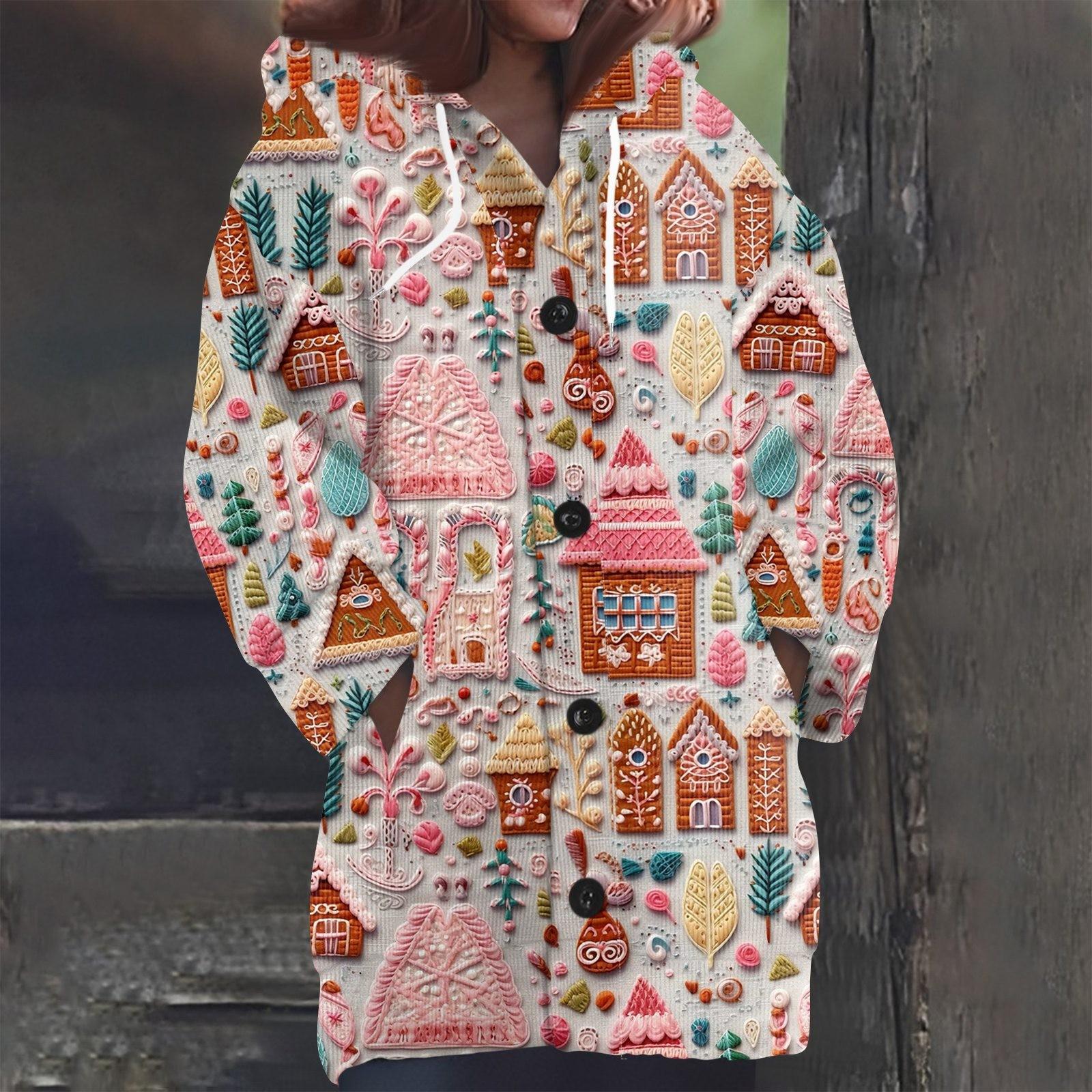 

Свитшоты для женщин Вязаный свитер с длинным рукавом Принт Вязаный худи с пуговицами Кардиган Пальто M