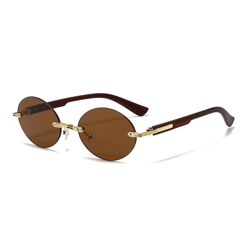 Owalne okulary przeciwsłoneczne bez oprawek z ciętymi krawędziami - Nowa modna moda uliczna.