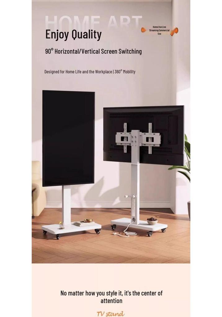 Rotatable TV Stand with Wheels - Vertical & Horizontal Adjustable Display Cart for Live Broadcasts