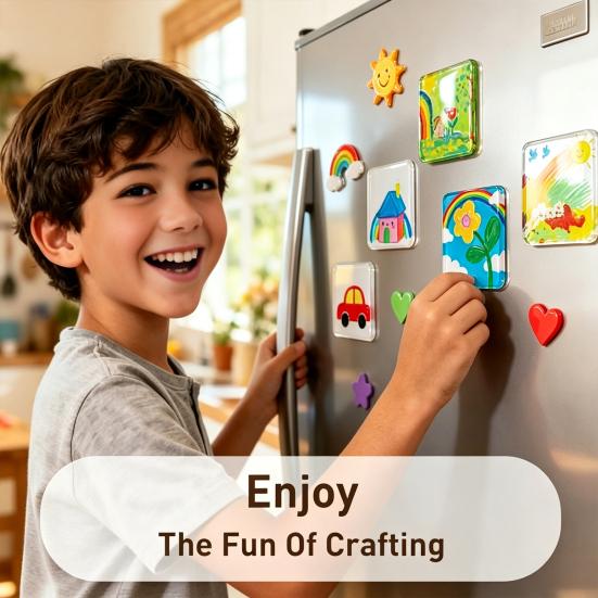 Clear Acrylic Magnetic Photo Frames for Refrigerator 10Pcs Magnet, Square Frame Magnets with Adhesive Transparent Picture Fridge Decor Back,