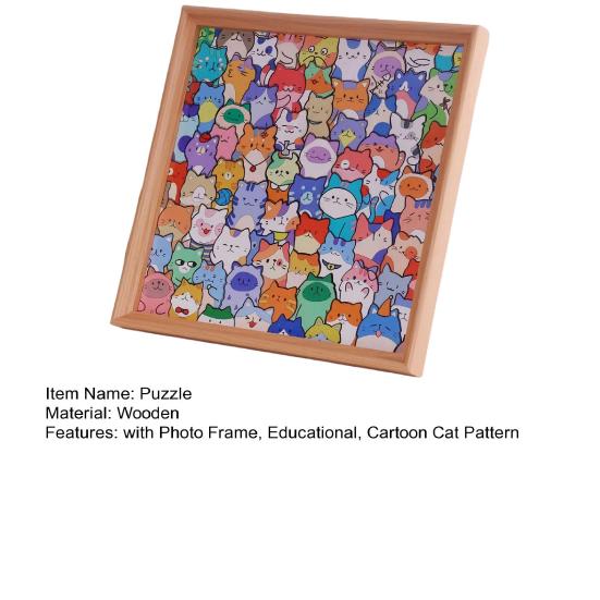 Yousheng  Wooden Cat Coloring Puzzle Kit with Marker Pens Glue DIY Hand-Painted 3D Irregular Cartoon Kitten Puzzle Photo Frame Decoration Ornament