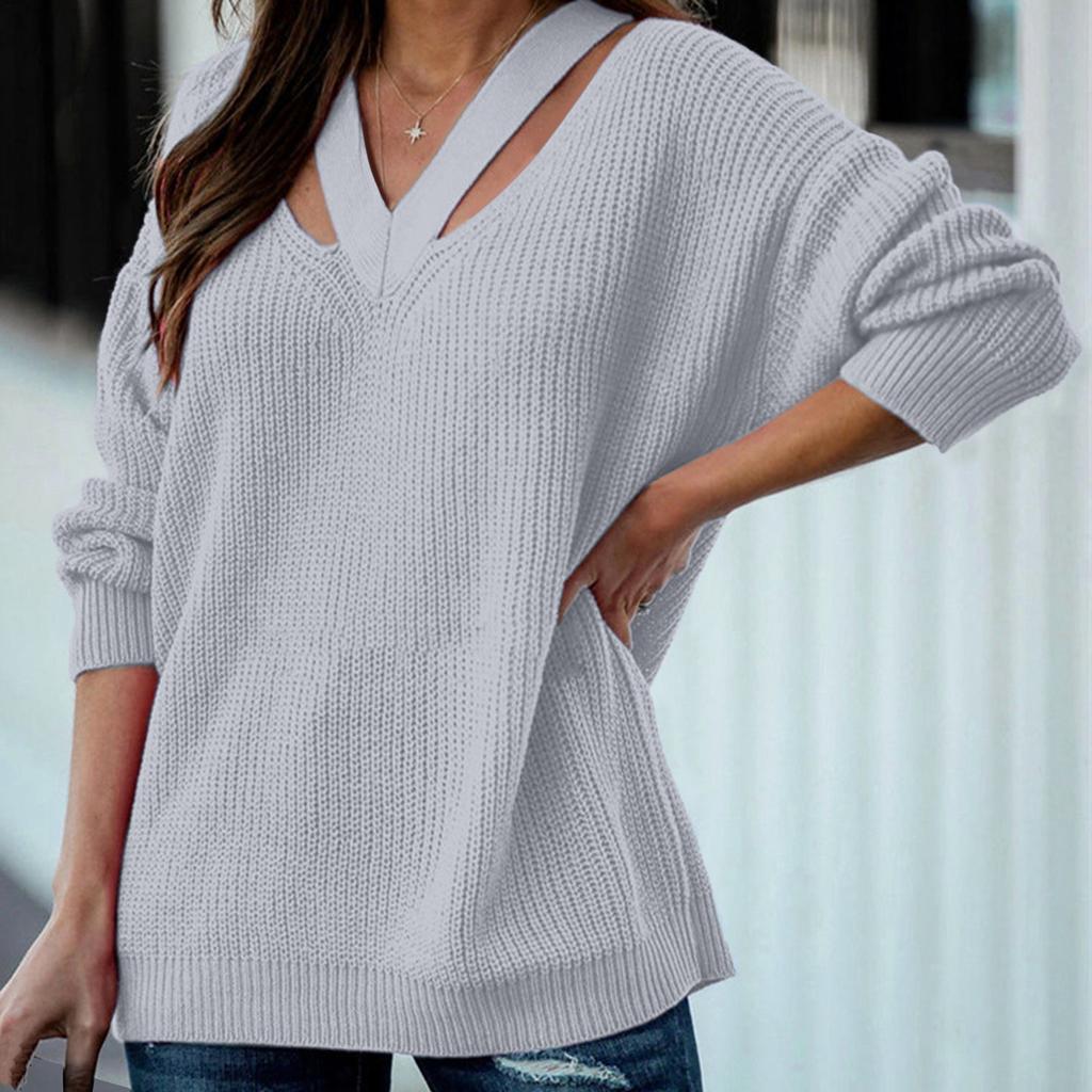 Plain Cold Shoulder Loose Sweater