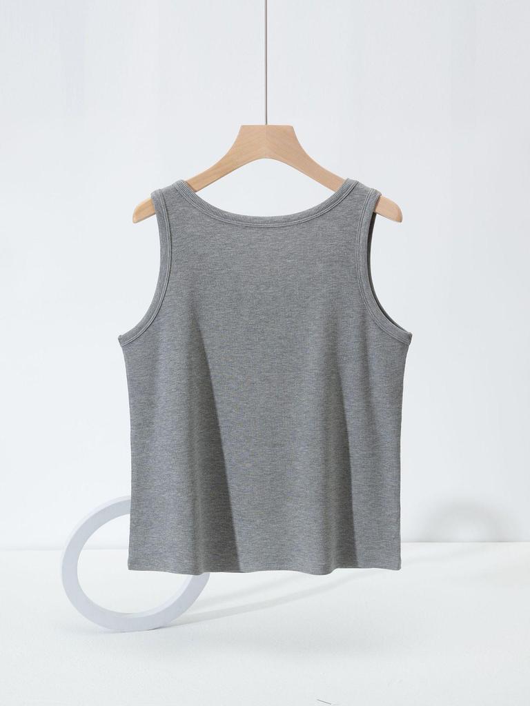 Plus Size Threaded Cotton Round Neck Vest - Spring/Summer Elastic Camisole for Women