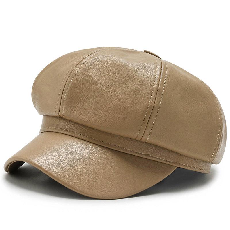 8 Panels Newsboy Caps for Women PU Leather Cabbie Painter Hat Beret Cap Solid Simple Fashiomn Pu Beret for Fall Winter