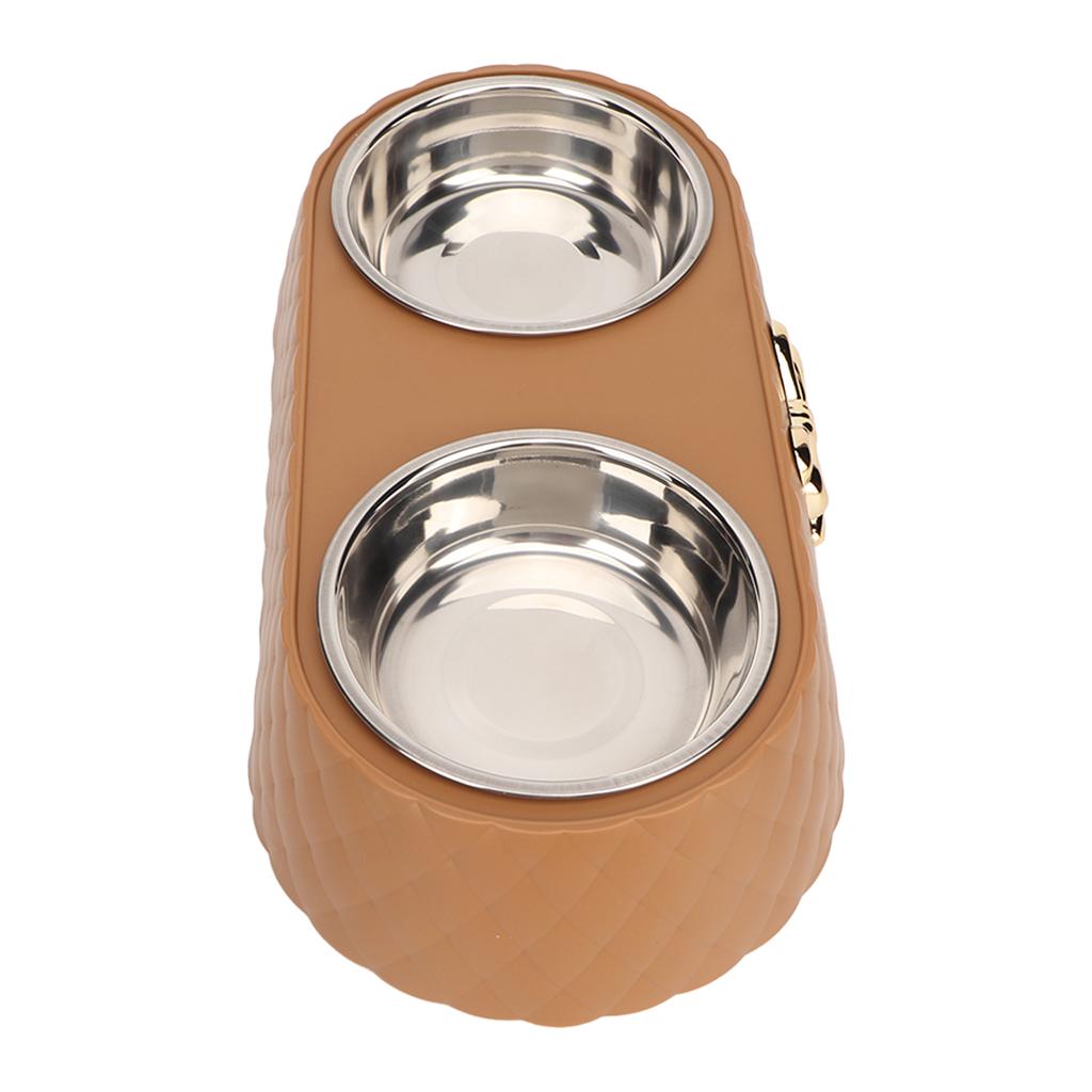 Double Pet Bowls Prevent Slip Stainless Steel Pet Food Water Bowls with Bowknot Decor Holder for Dog Cat