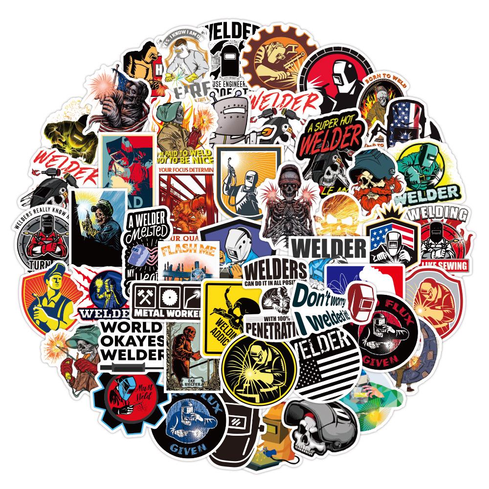 50-Piece Set: Waterproof Graffiti Stickers for Electrician and Welder Safety Helmets
