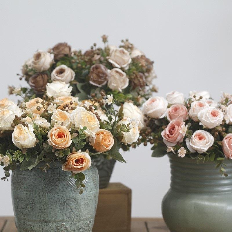 1PC Artificial Flowers Silk Roses Wedding Bridal Bouquet Valentine's Day Home Vase Outdoor Garden Bonsai Diy Gift Festival Decor