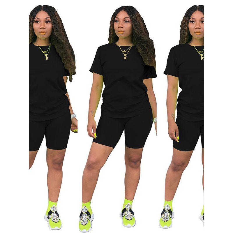Solid Color Round Neck Neck T-shirt Shorts Set Pure Color Crew Neck T-shirt Shorts Set
