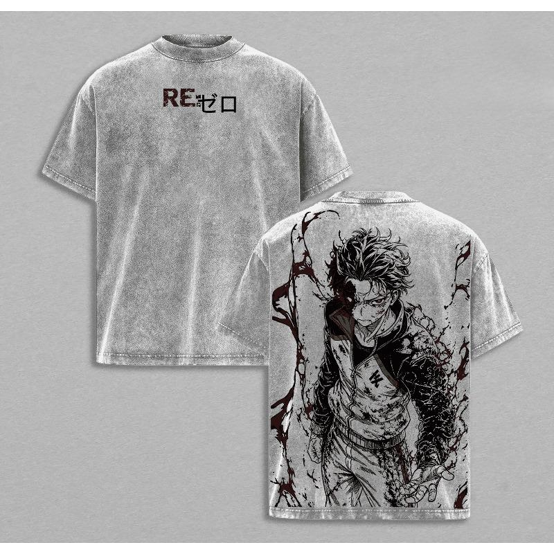 Anime Re:ZERO Printed T-shirt Natsuki Subaru Washed Oversized T Shirt Men Women Clothing Summer Short Sleeve Cotton Tees Tops