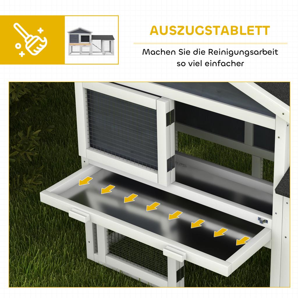 Gabbia per piccoli animali con recinto, Legno di abete, 147 x 54 x 84 cm, Grigio
