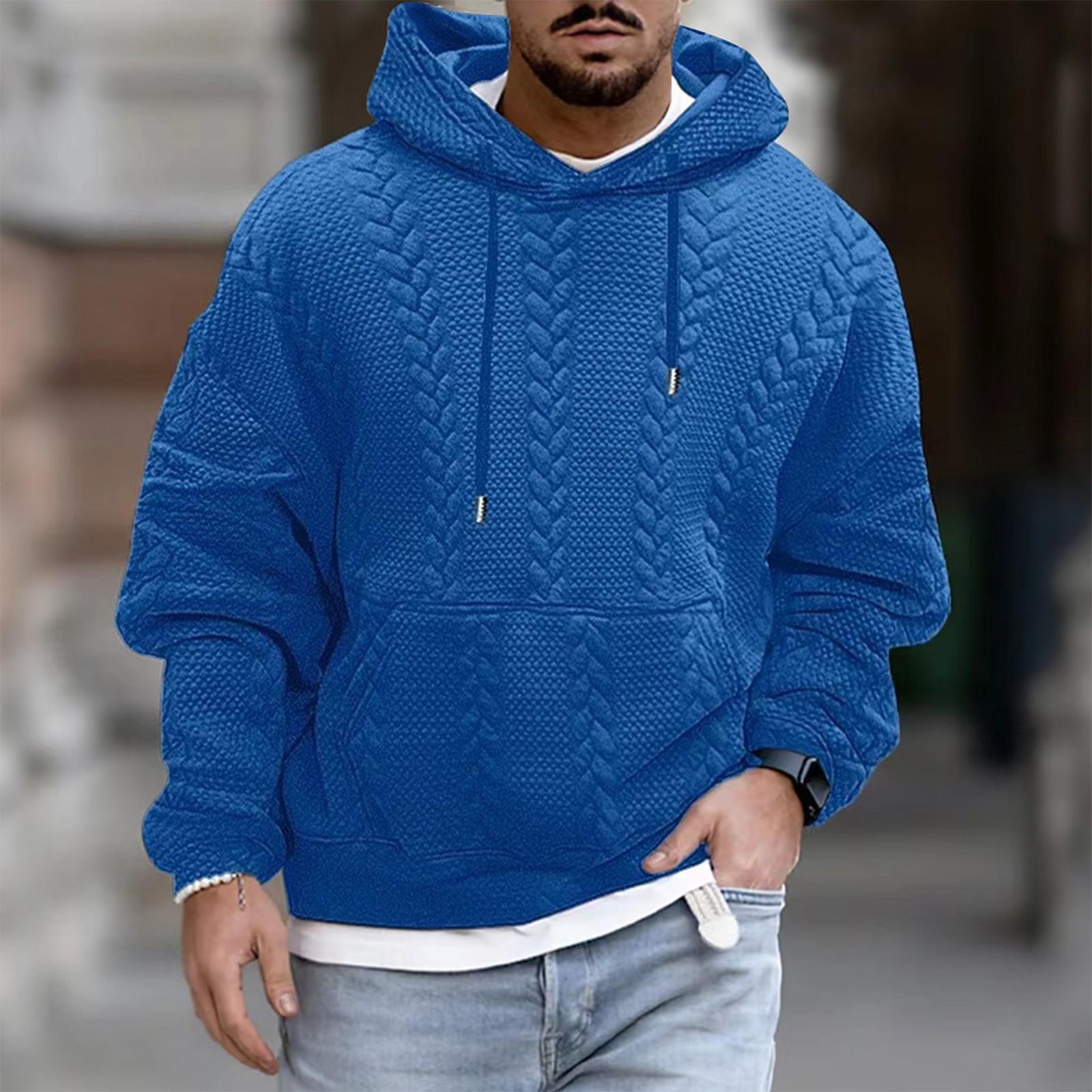 

Мужская мода однотонный вязаный свитер с капюшоном и завязками с длинными рукавами XL синий