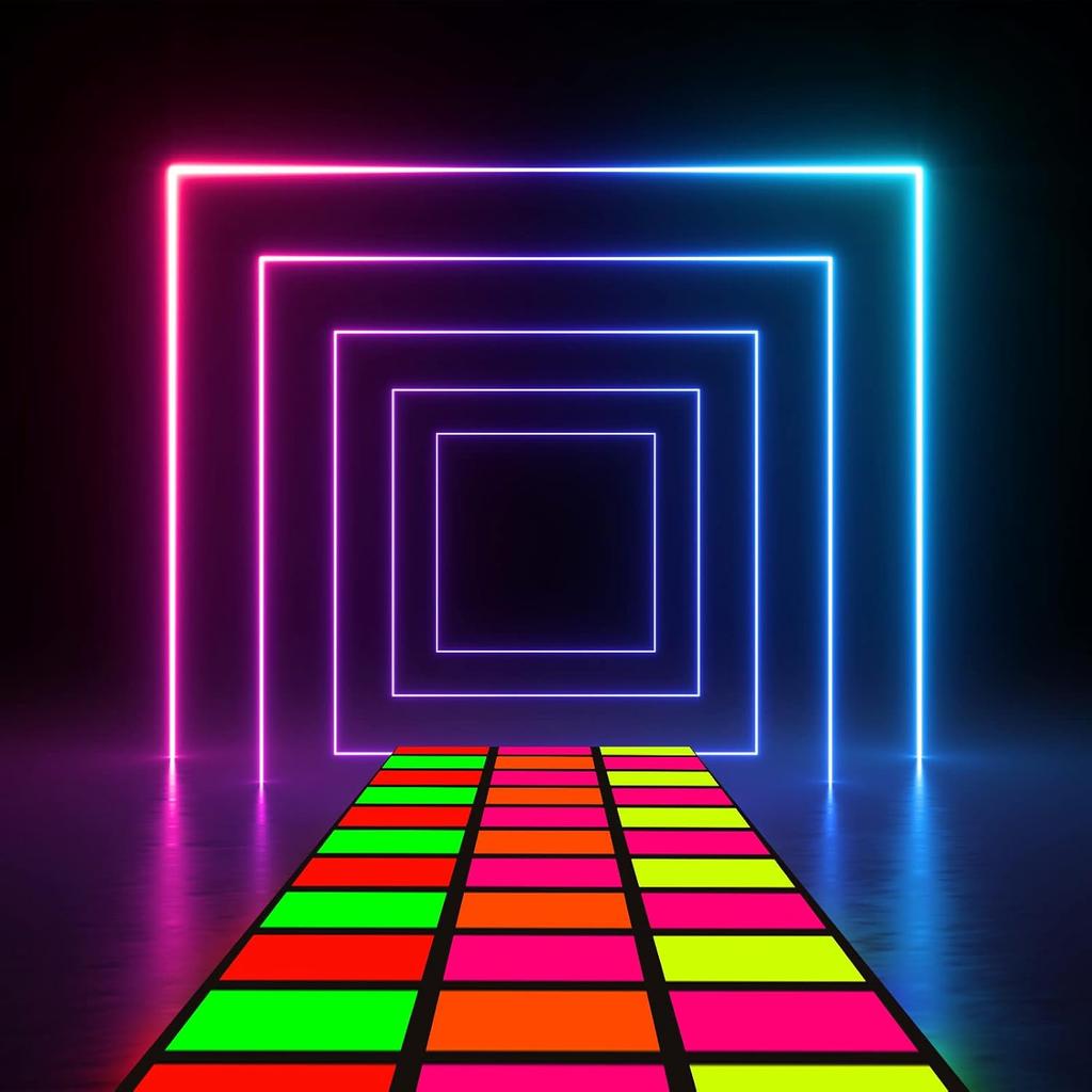 Mixweer 1 Pcs 118 x 39 Inch Disposable Neon Dance Floor 80s 90s Party Decorations DIY Plastic Dance Floor Neon Carpet Runner for Outdoor Birthday