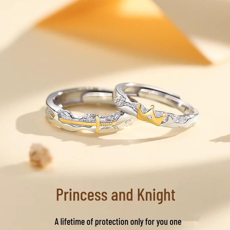 

925 Sterling Silver Princess & Knight Couple Rings - Elegant Wedding Bands for Men & Women, Perfect Christmas Gift Women s Ring