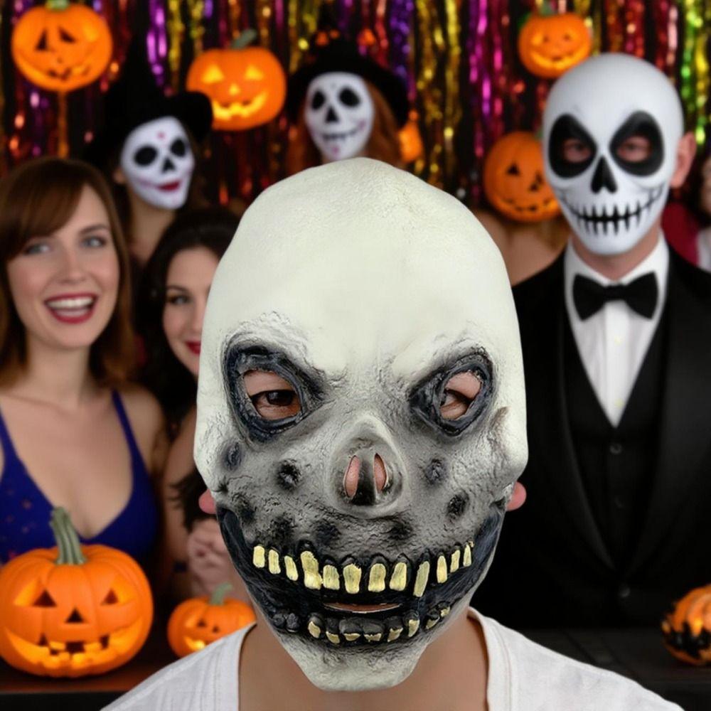 Latex Scary Skull Headgear Realistic Terrifying Cosplay Mask Halloween Skull Mask  Halloween Party