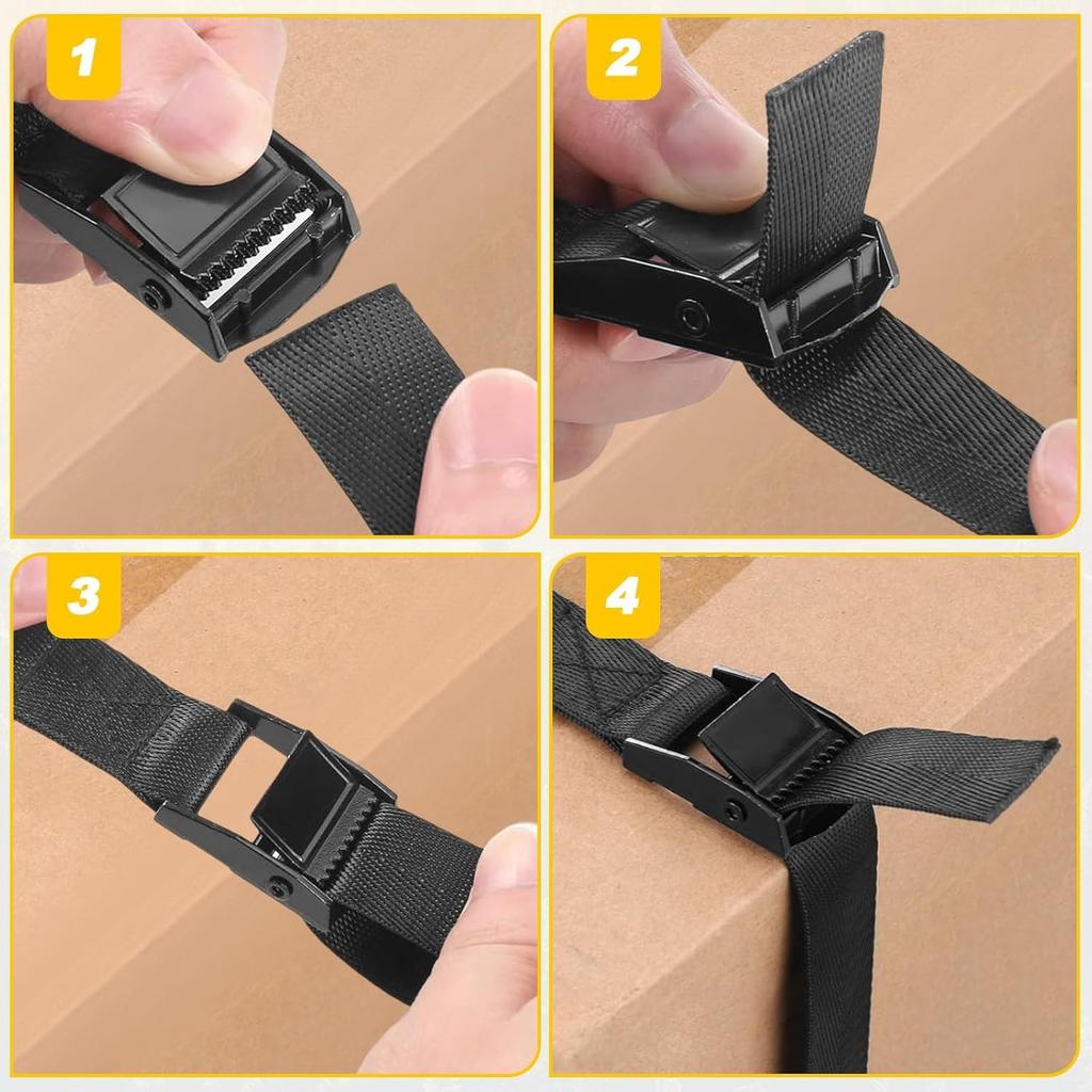 6 Fastening Ratchet Tie Down Straps with Rustproof Cam Buckles, 1mx25mm Black Heavy Duty Luggage Lashing Strap 250kg Load, Adjustable Quick Release