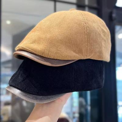 American Street Retro Fashion Forward Hat Men Autumn and Winter Corduroy Beret Women Versatile Face Showing Hat