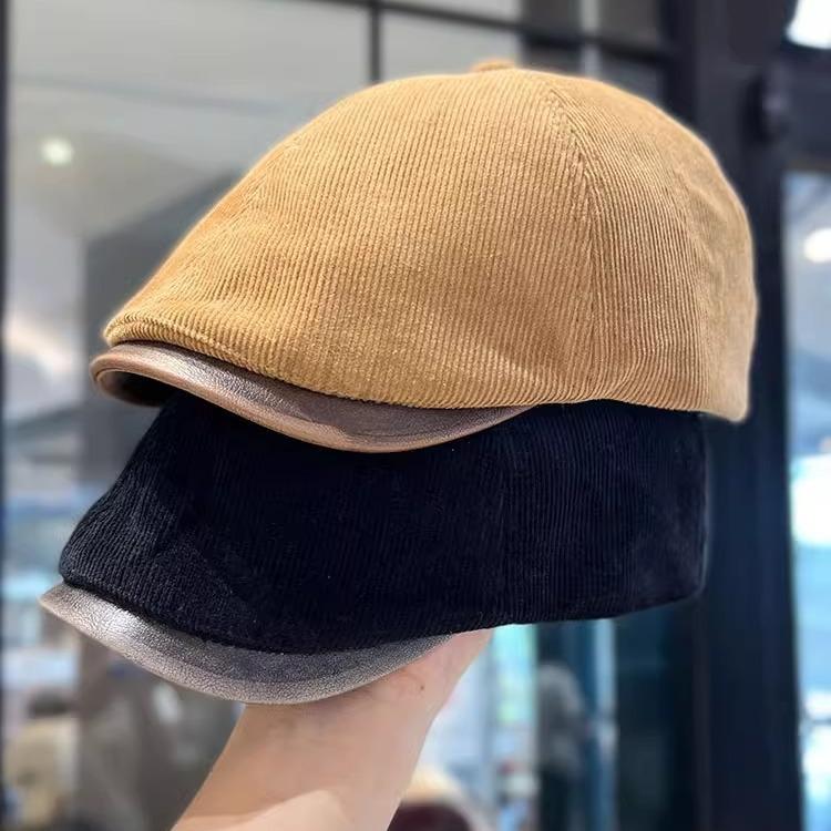 American Street Retro Fashion Forward Hat Men Autumn and Winter Corduroy Beret Women Versatile Face Showing Hat