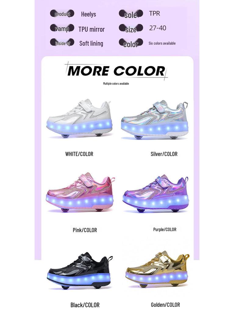 Children's Purple and White Convertible Four-Wheel Roller Shoes with Double-Wheel Hidden Skates