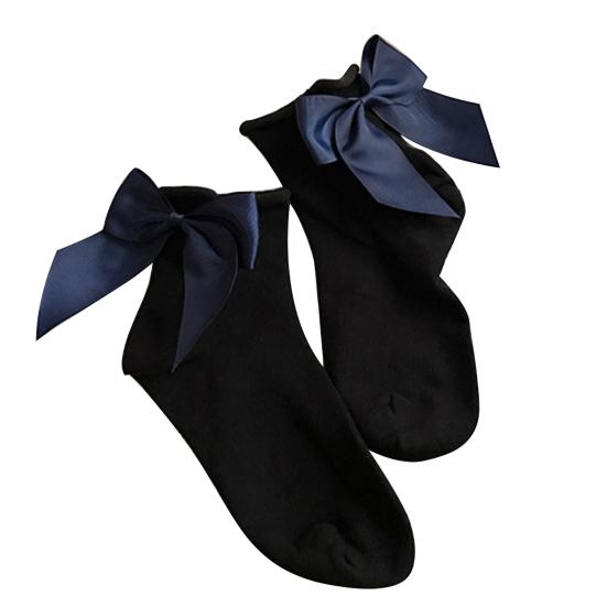 

Жіночі модні бавовняні кольорові дихаючі короткі шкарпетки з бантом і бантом темно-синього кольору