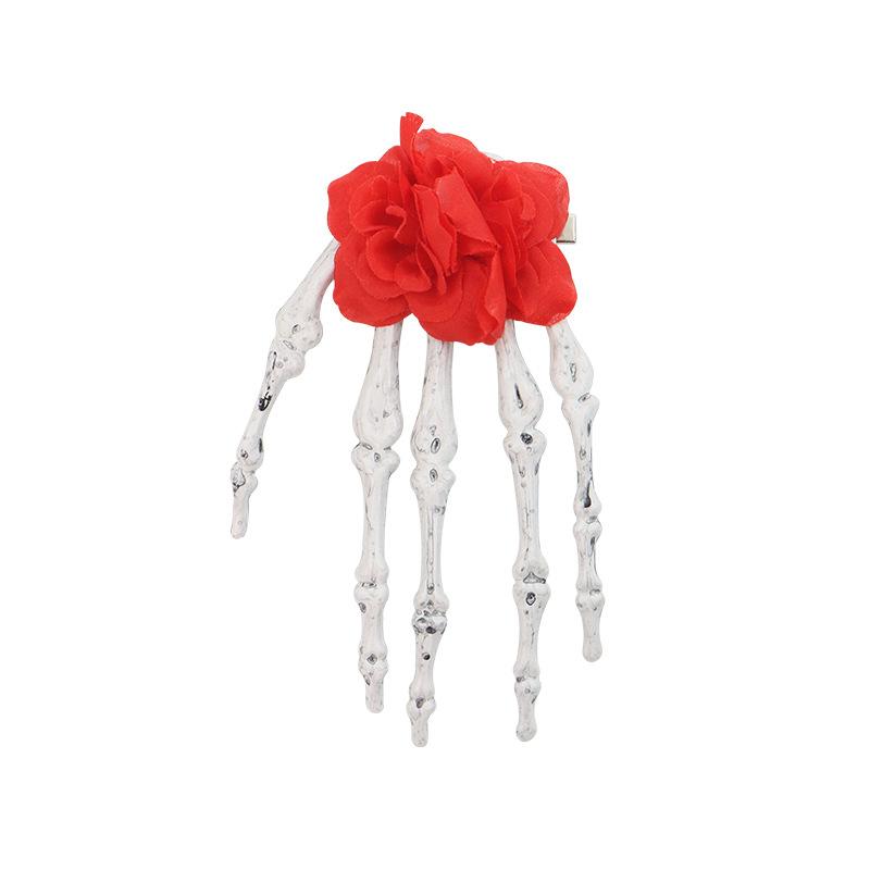 Halloween skull palm headdress, gothic imitation rose lace hairpin, scary atmosphere costume props