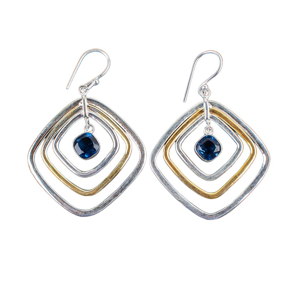 London Blue Topaz Gemstone 925 Sterling Silver Handmade Jewelry Earrings 2.44" EE-70-10