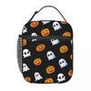 Pumpkin And Ghost Halloween Pattern Insulated Lunch Bag for Women Kids Portable Food Boxes Thermal Lunch Box Tote