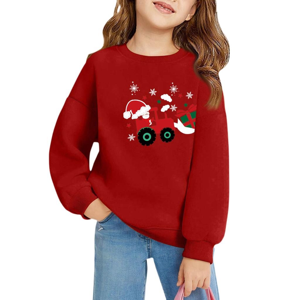 Vánoční den Dívčí pulovry s kulatým výstřihem pro děti Potištěné dětské topy