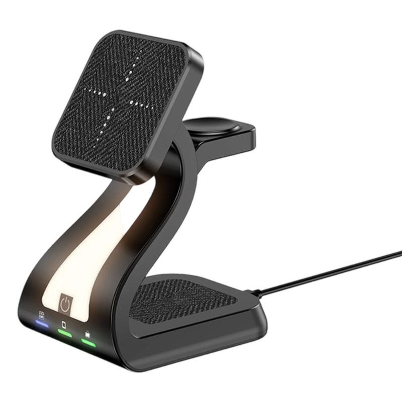 

Magnetic Wireless Charging Station ABS Texture Suitable for Phone Watch Earphone Fast 15W Charging Built In Night Light чорний