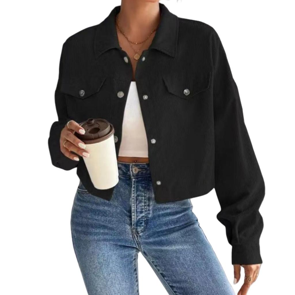 2025 A/W Women's Slim Corduroy Zip-Up Polo Collar Jacket