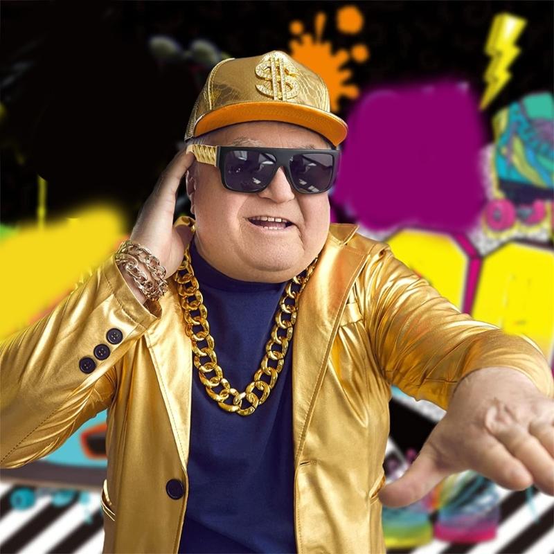 Atuendo de los 80s 90s Kit de Disfraz Hip Hop Collar Anillos Gafas de Sol Accesorios Geniales para Rapper Disfraz de Halloween Cosplay Regalos