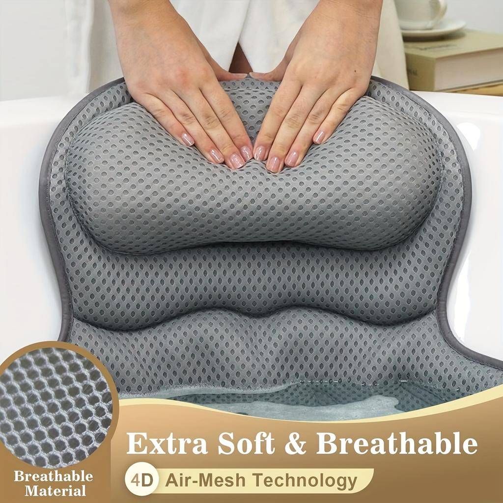 1pc Luxury Bath Pillow with 3D Air Mesh & Secure Suction | Neck/Back Support, Machine Washable, Home/Spa Use